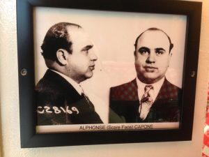 Mug shot of gangster Alphonse (Scarface) Capone, on the wall inside Giordana's Pizza restaurant on W Jackson Blvd.