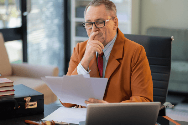 Professional tax advisor reviewing documents related to IRS debt forgiveness programs in modern office