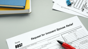Form 8857 Request for Innocent Spouse Relief with pen showing what are the proofs of innocent spouse relief documentation