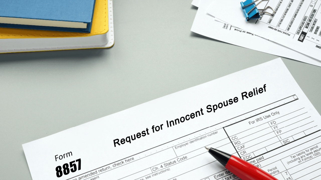 Form 8857 Request for Innocent Spouse Relief with pen showing what are the proofs of innocent spouse relief documentation